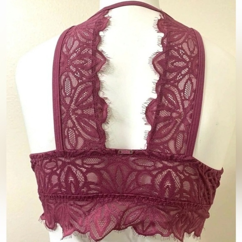 M Victoria's Secret Pink Date Lightly Lined Lace Bralette Rosewood Racerback - Picture 3 of 6
